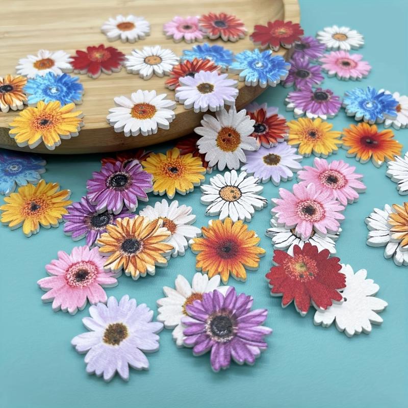 Painted Wooden Daisy Sunflower Buttons for Crafts - 2.54 cm
