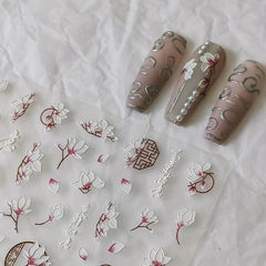 3D Embossed Nail Art Stickers Jade Flower Decals