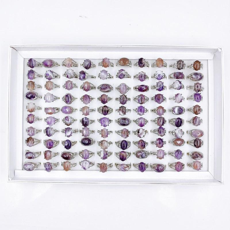 Natural Stone Amethyst Ring Mixed Shape Size Opp Bag