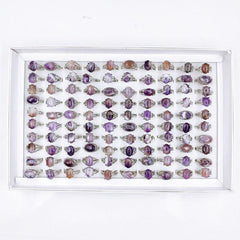 Natural Stone Amethyst Ring Mixed Shape Size Opp Bag