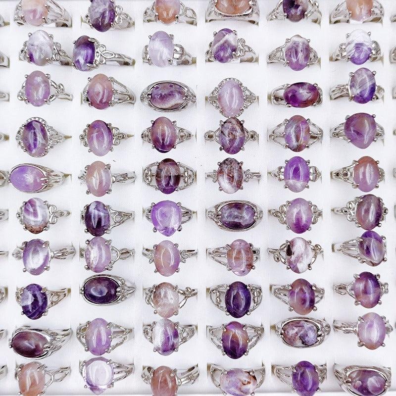 Natural Stone Amethyst Ring Mixed Shape Size Opp Bag