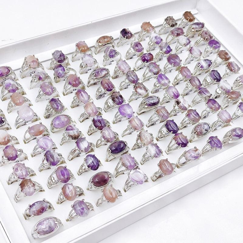 Natural Stone Amethyst Ring Mixed Shape Size Opp Bag