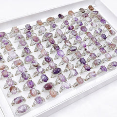 Natural Stone Amethyst Ring Mixed Shape Size Opp Bag