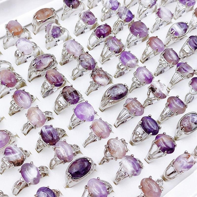 Natural Stone Amethyst Ring Mixed Shape Size Opp Bag