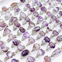 Natural Stone Amethyst Ring Mixed Shape Size Opp Bag