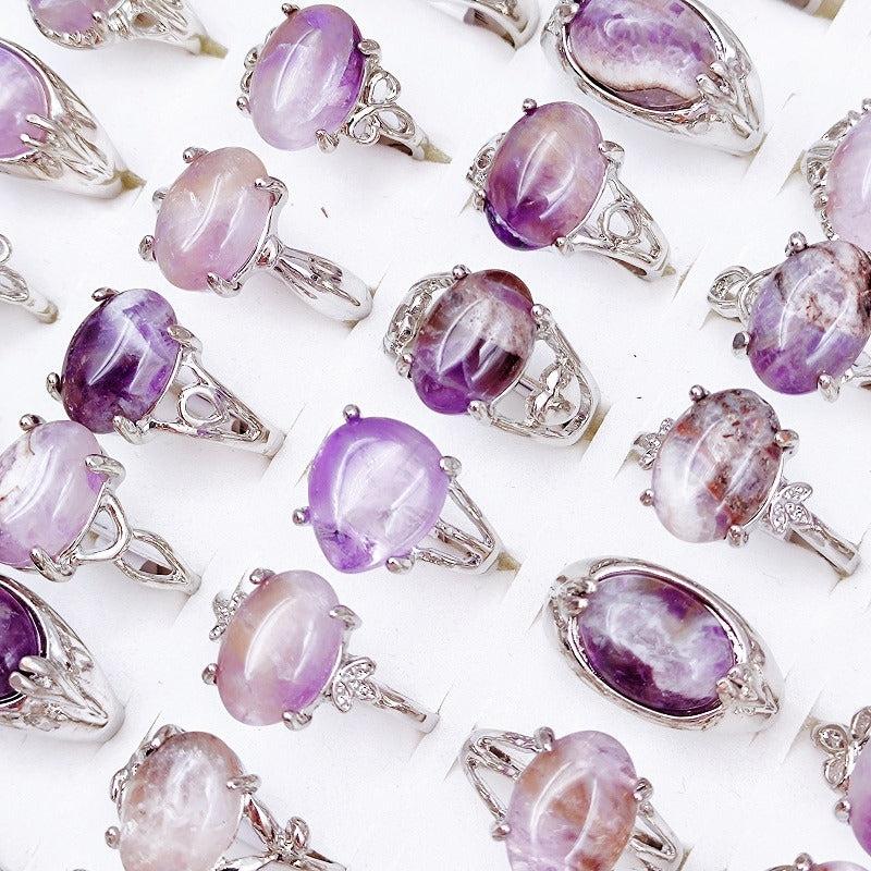Natural Stone Amethyst Ring Mixed Shape Size Opp Bag