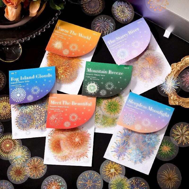 30 Fireworks Themed Resin Art Epoxy Stickers for Scrapbooking