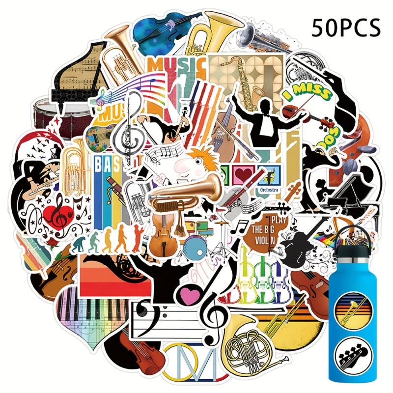 50pcs Orchestral Music Stickers For Motorcycle Helmet Water Cup Waterproof