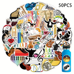 50pcs Orchestral Music Stickers For Motorcycle Helmet Water Cup Waterproof
