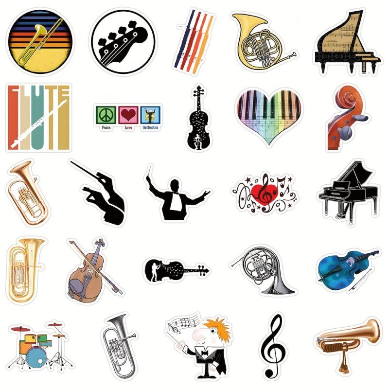 50pcs Orchestral Music Stickers For Motorcycle Helmet Water Cup Waterproof