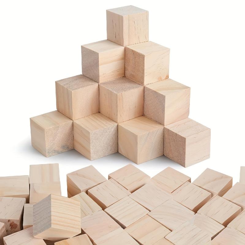 35pcs Blank Cube Craft Wooden Squares Natural Wood Blocks for Painting DIY
