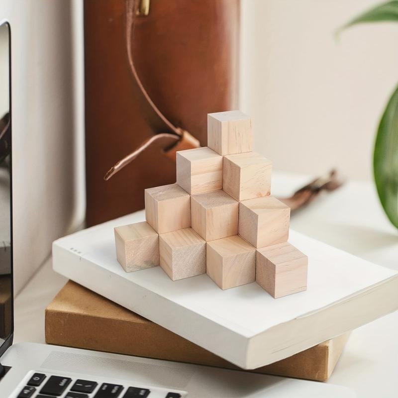 35pcs Blank Cube Craft Wooden Squares Natural Wood Blocks for Painting DIY