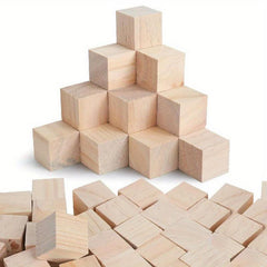 35pcs Blank Cube Craft Wooden Squares Natural Wood Blocks for Painting DIY