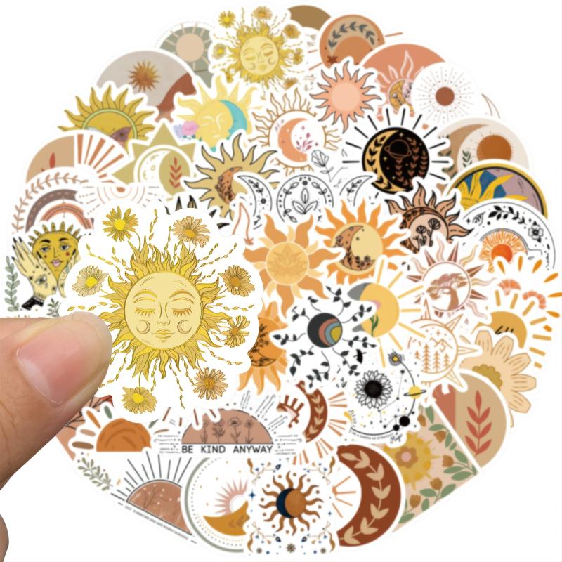 50pcs Sun & Flower Waterproof Stickers for DIY Decor Luggage Journals & More