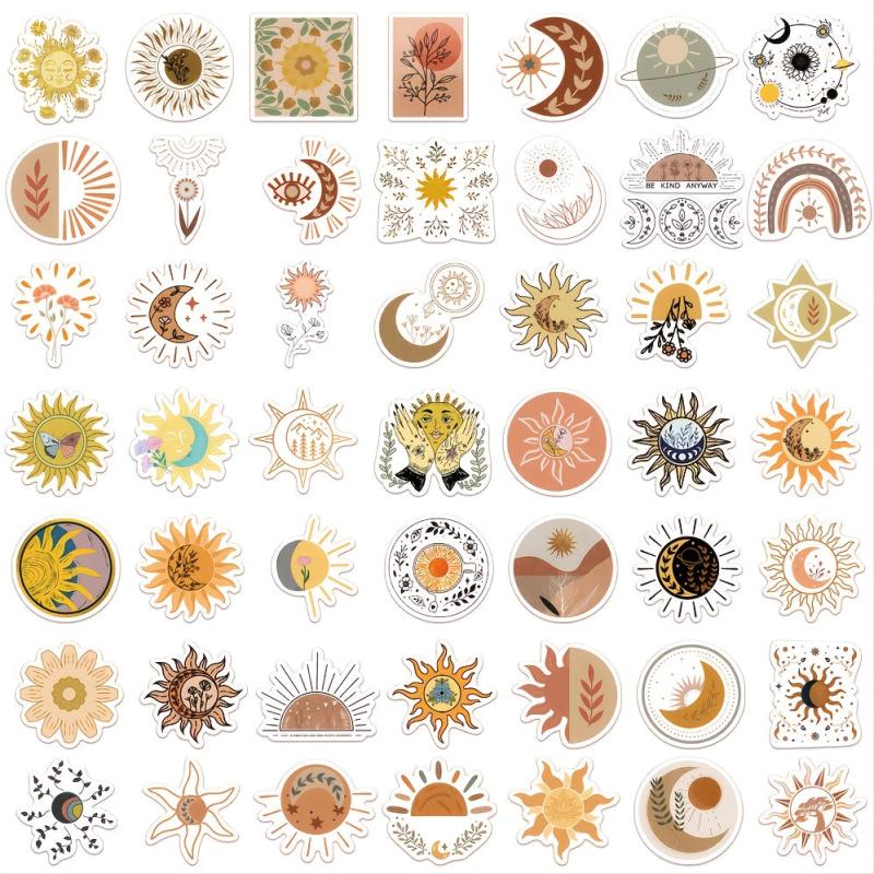 50pcs Sun & Flower Waterproof Stickers for DIY Decor Luggage Journals & More