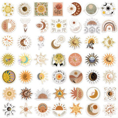 50pcs Sun & Flower Waterproof Stickers for DIY Decor Luggage Journals & More