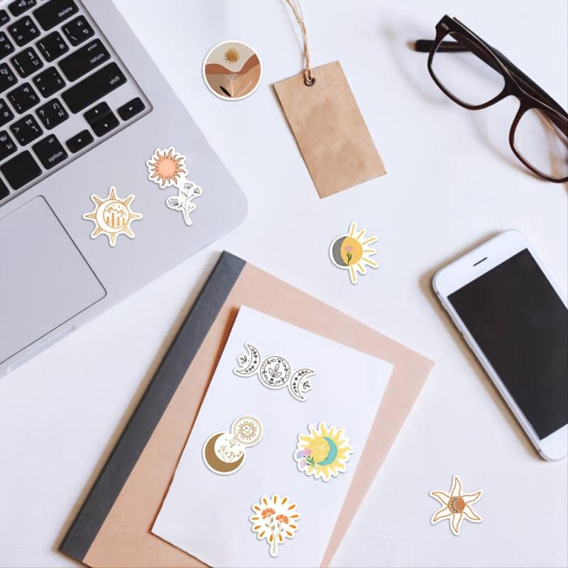 50pcs Sun & Flower Waterproof Stickers for DIY Decor Luggage Journals & More