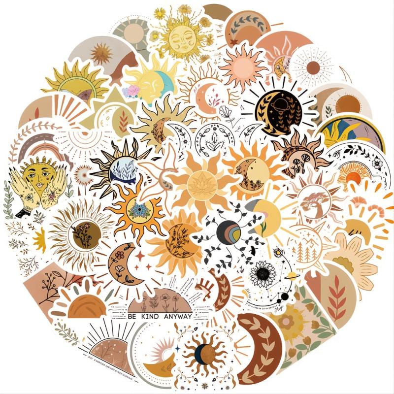 50pcs Sun & Flower Waterproof Stickers for DIY Decor Luggage Journals & More