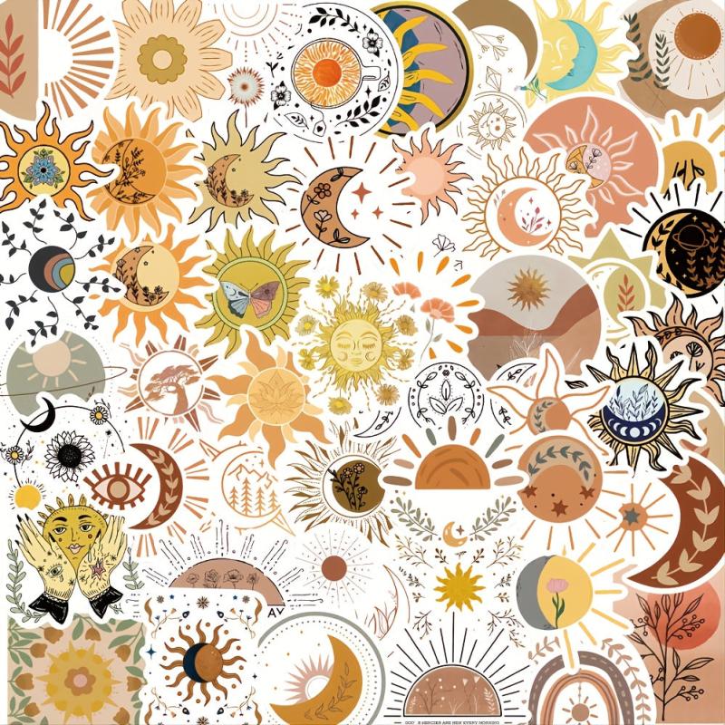 50pcs Sun & Flower Waterproof Stickers for DIY Decor Luggage Journals & More