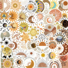 50pcs Sun & Flower Waterproof Stickers for DIY Decor Luggage Journals & More