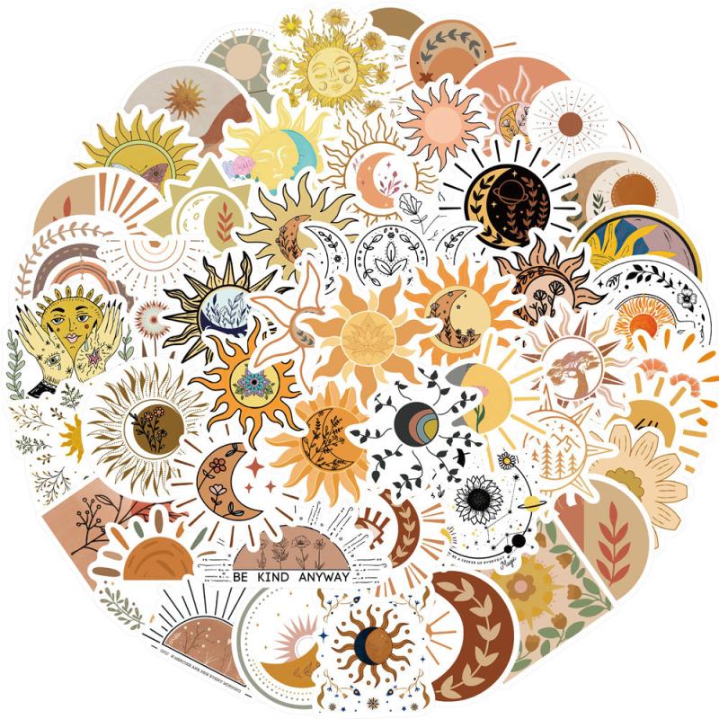 50pcs Sun & Flower Waterproof Stickers for DIY Decor Luggage Journals & More