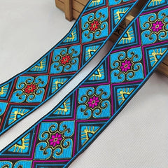 2 Yards 2inch Jacquard Trim Lace Ribbon Floral Embroidery Woven Trimming