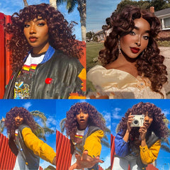 Long Curly Afro Wig With Bangs Big Loose Kinky Curly Hair Synthetic Wig