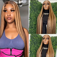 Gradient Blond Long Straight Wig Heat Resistant Synthetic Fiber