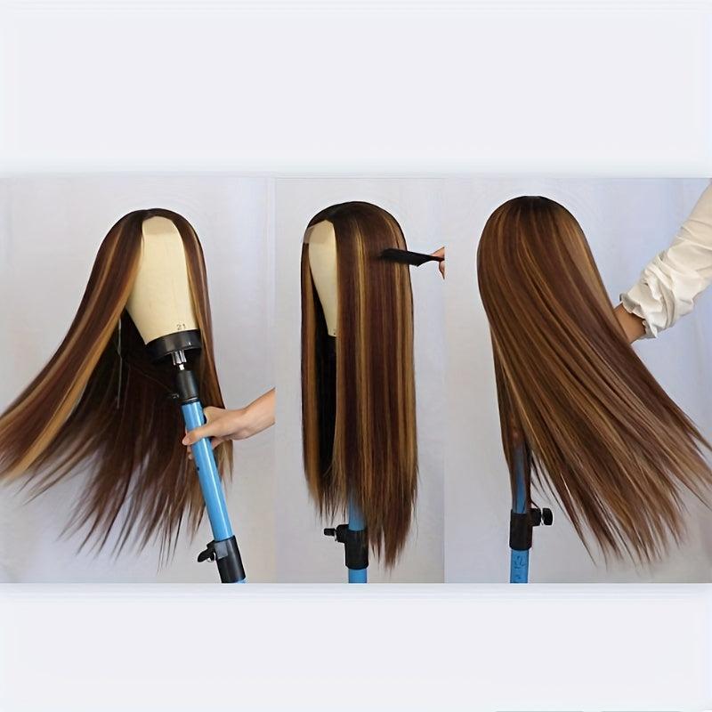 Gradient Blond Long Straight Wig Heat Resistant Synthetic Fiber