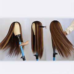 Gradient Blond Long Straight Wig Heat Resistant Synthetic Fiber