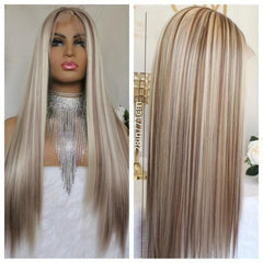 Gradient Blond Long Straight Wig Heat Resistant Synthetic Fiber