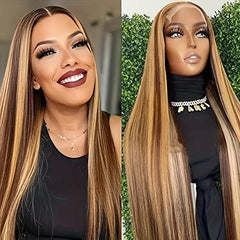 Gradient Blond Long Straight Wig Heat Resistant Synthetic Fiber