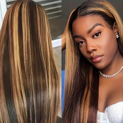 Gradient Blond Long Straight Wig Heat Resistant Synthetic Fiber