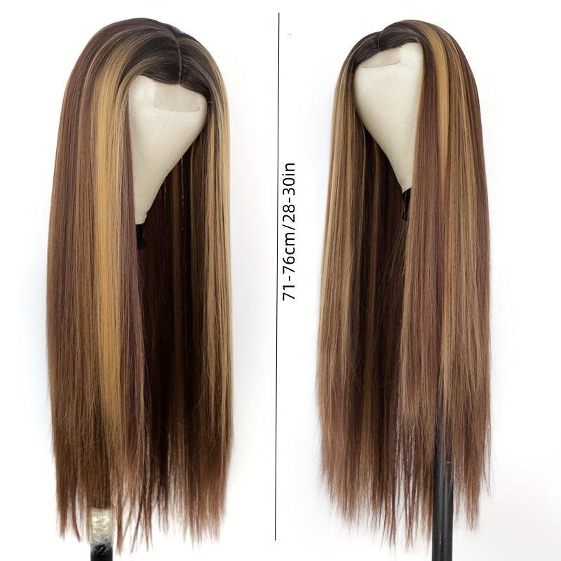 Gradient Blond Long Straight Wig Heat Resistant Synthetic Fiber