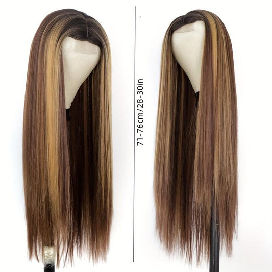 Gradient Blond Long Straight Wig Heat Resistant Synthetic Fiber