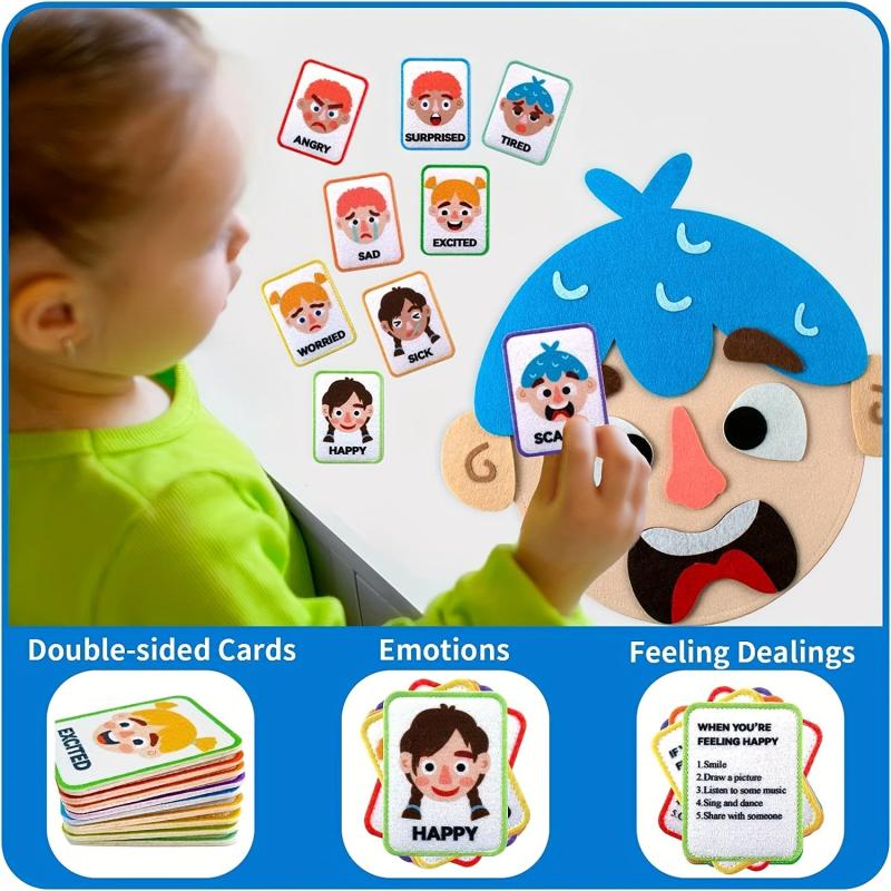 Craftstory 86 Pcs SEL Activities For Kids 2 Faces Boards 9 Emotions Cards