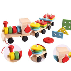 Wooden Train Toddler Toy with Blocks and Stacking Shapes
