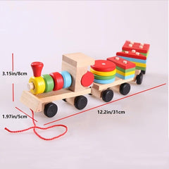 Wooden Train Toddler Toy with Blocks and Stacking Shapes