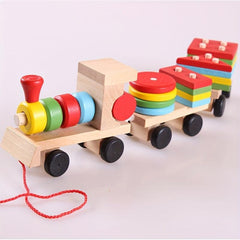 Wooden Train Toddler Toy with Blocks and Stacking Shapes