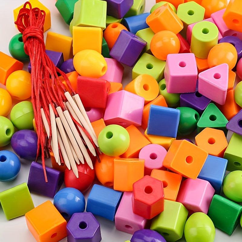 Montessori Toddler Beads Set with Shapes & Recognition - Set of 34