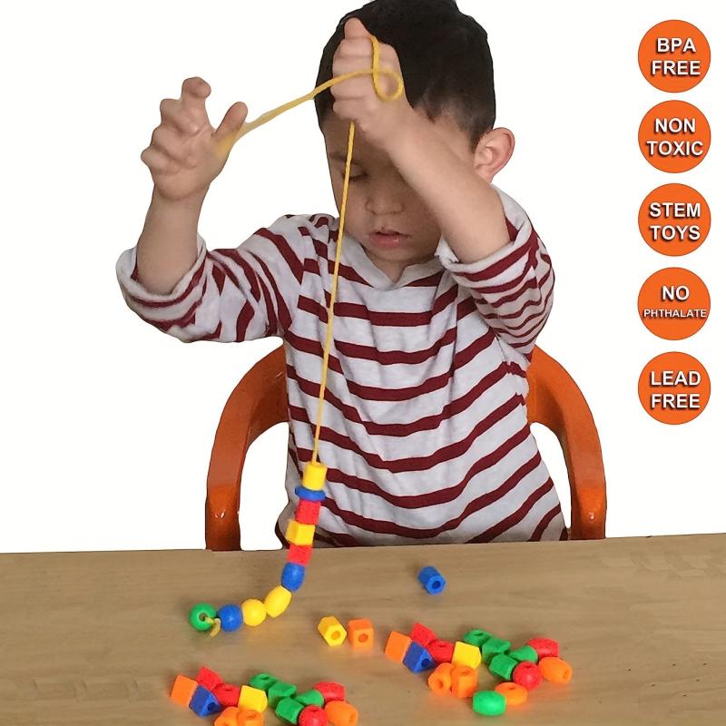 Montessori Toddler Beads Set with Shapes & Recognition - Set of 34