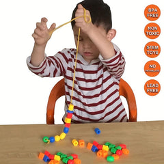 Montessori Toddler Beads Set with Shapes & Recognition - Set of 34