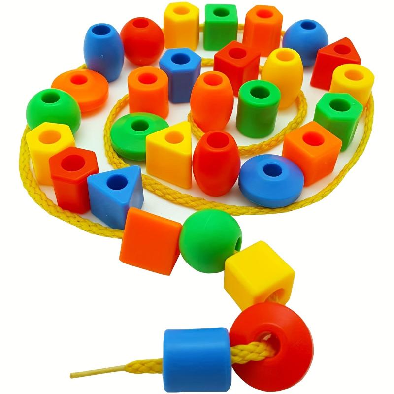 Montessori Toddler Beads Set with Shapes & Recognition - Set of 34