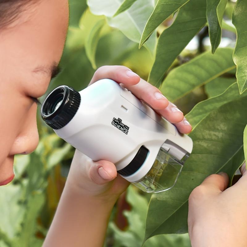 Kids Pocket Microscope LED Light 60X 120X Toy Gift Halloween Christmas