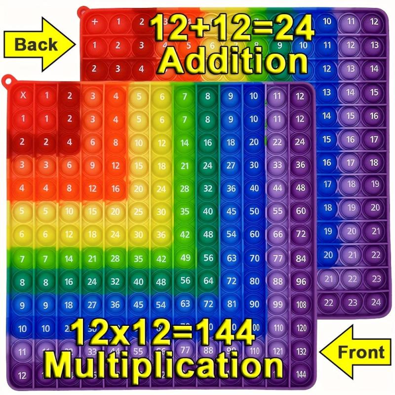 Rainbow Math Toy Set 24 9 5in 12x12 Mult & Add Push Pop Bubble Sensory Fidget