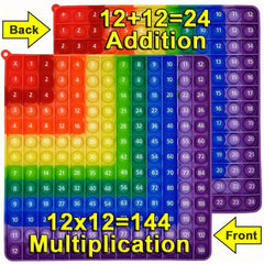 Rainbow Math Toy Set 24 9 5in 12x12 Mult & Add Push Pop Bubble Sensory Fidget