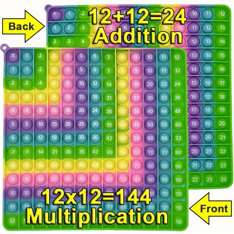 Rainbow Math Toy Set 24 9 5in 12x12 Mult & Add Push Pop Bubble Sensory Fidget