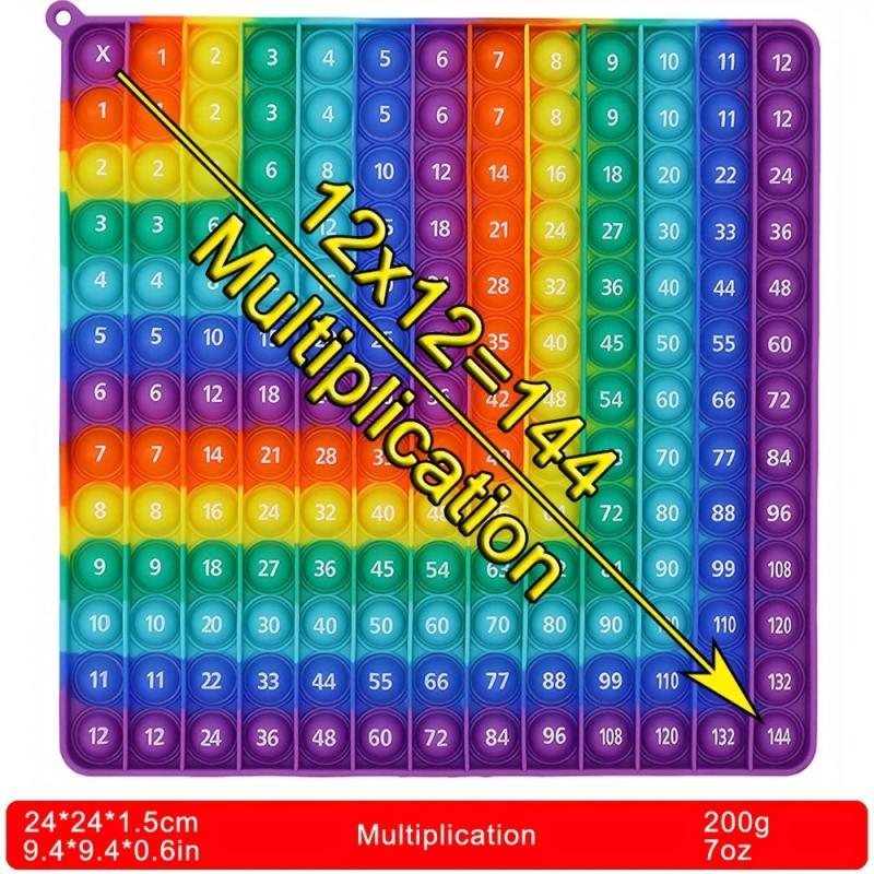 Rainbow Math Toy Set 24 9 5in 12x12 Mult & Add Push Pop Bubble Sensory Fidget
