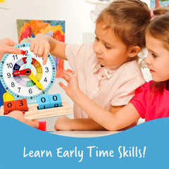 Montessori Wooden Clock Teaching Toy Alarm Clock for Kids 3+