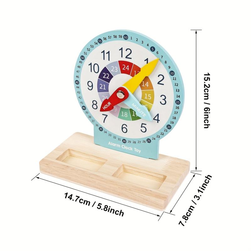 Montessori Wooden Clock Teaching Toy Alarm Clock for Kids 3+
